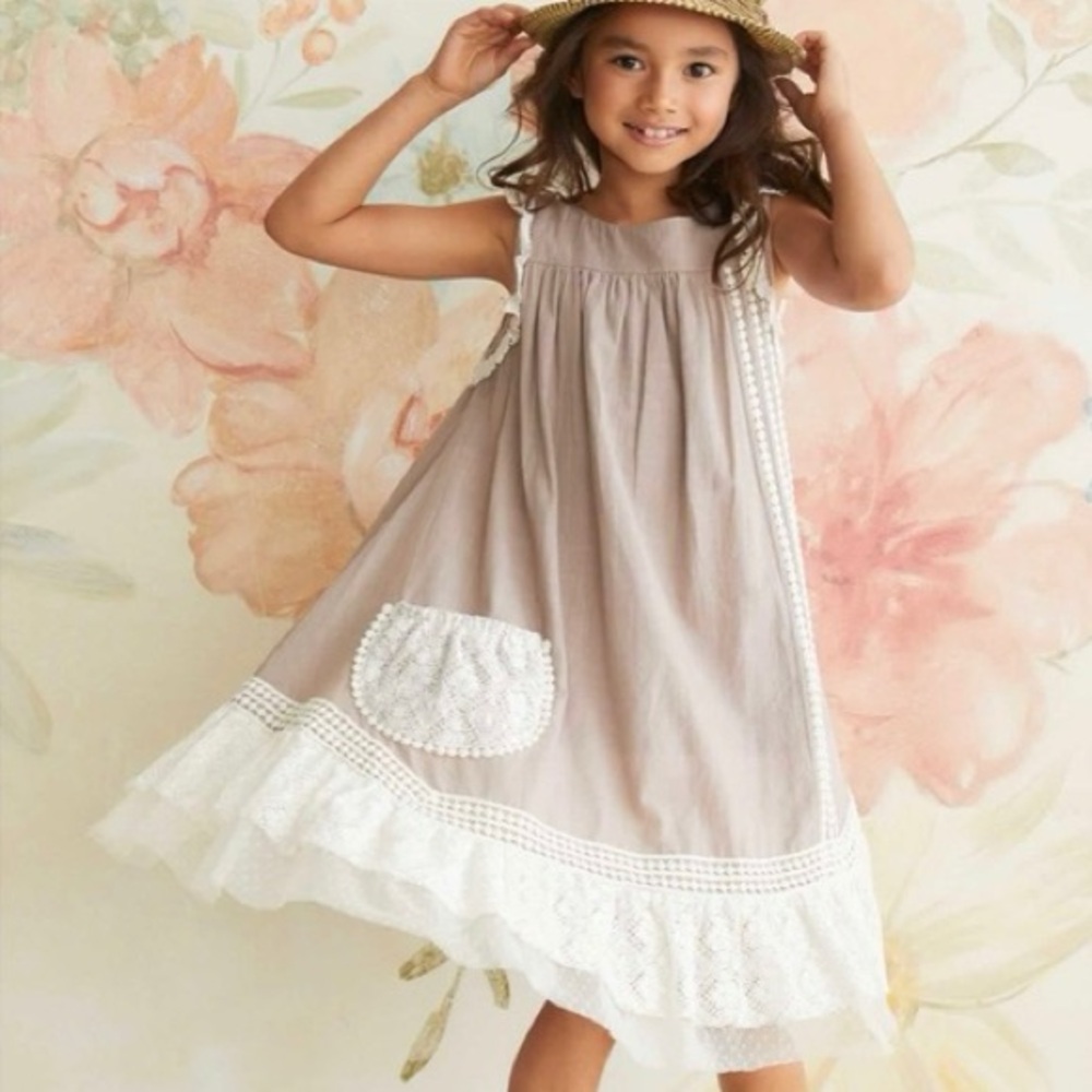 Chasing Fireflies Willow Prairie Cotton Cottage Taipe Lace Tucks Dress Sz 7